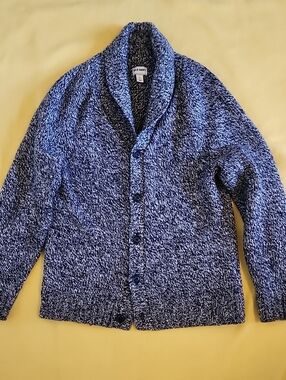 Old Navy Blue and White Marled Shawl-Collar Cardigan